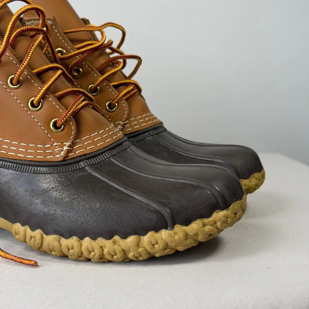 LL Bean Boots Mens 7M Tan Brown 6 Inch Duck Boots Waterproof Made in USA 175051